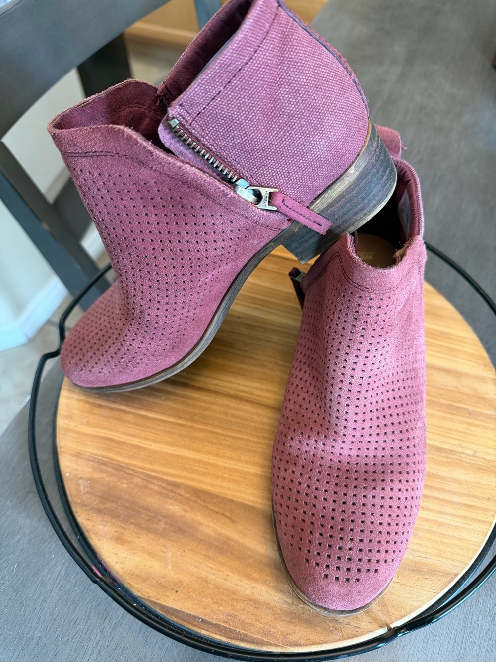 Toms Perforated Suede Ankle Booties in Dusty Rose